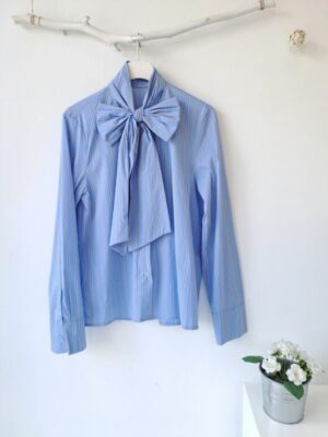 Camisa lazo azul rayas camel - Imagen 2