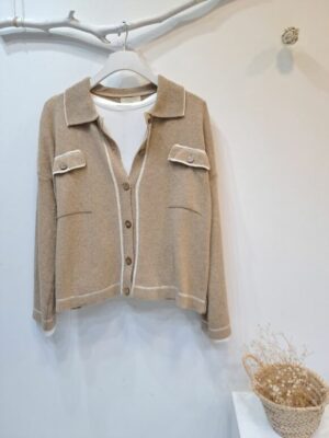 Chaqueta punto bolsillos camel - Imagen 2