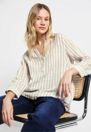 Camisa lino rayas beige