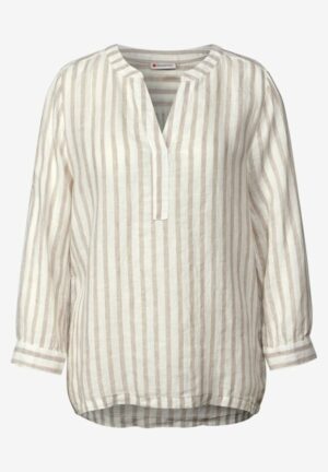 Camisa lino rayas beige - Imagen 4