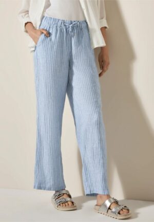 Pantalón lino rayas azul