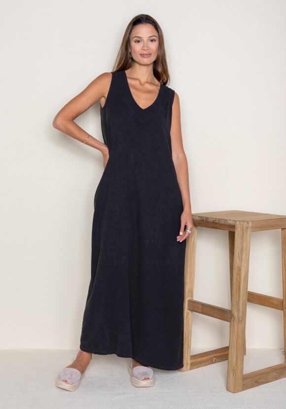 Vestido tirante pico antracita