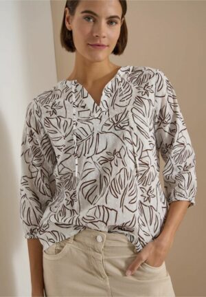 Blusa blanca hojas marrón