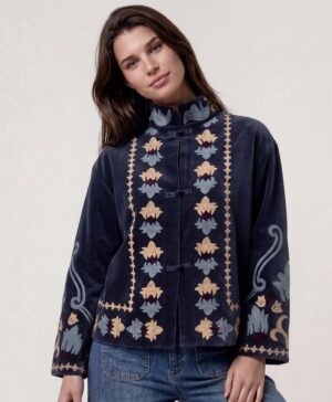 Chaqueta terciopelo azul bordados