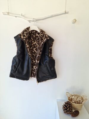 Chaleco reversible polipiel negro print